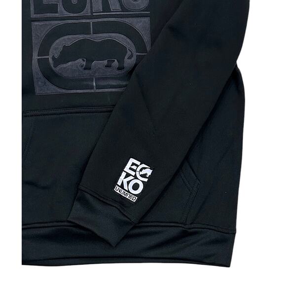 Ecko Unltd Men's Hoodie Classic Felt Logo Pullover Fleece Sweatshirt in Black - Picture 2 of 3
